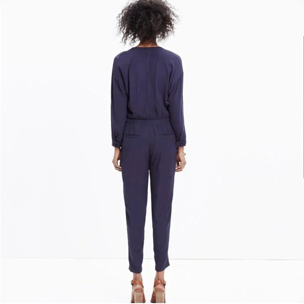 Madewell jumpsuit navy size S button front v neck collar long sleeve - Picture 2 of 6